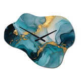 Turquoise Gold Infused Marble II - Asymmetric Metal Wall Clock