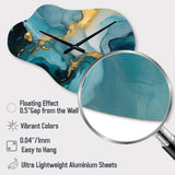 Turquoise Gold Infused Marble II - Asymmetric Metal Wall Clock