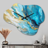 Turquoise Gold Infused Marble III - Asymmetric Metal Wall Clock