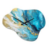 Turquoise Gold Infused Marble III - Asymmetric Metal Wall Clock