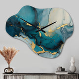 Turquoise Gold Infused Marble IV - Asymmetric Metal Wall Clock