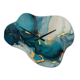 Turquoise Gold Infused Marble IV - Asymmetric Metal Wall Clock