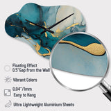 Turquoise Gold Infused Marble IV - Asymmetric Metal Wall Clock