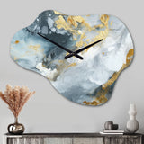 Grey and Gold Tender Liquid Ink Art II - Asymmetric Metal Wall Clock