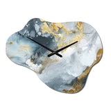 Grey and Gold Tender Liquid Ink Art II - Asymmetric Metal Wall Clock