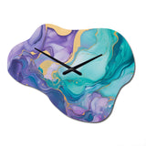 Turquoise and Purple Liquid Art II - Asymmetric Metal Wall Clock
