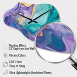 Turquoise and Purple Liquid Art II - Asymmetric Metal Wall Clock