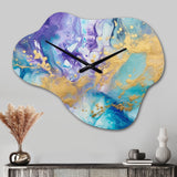 Turquoise and Purple Liquid Art IV - Asymmetric Metal Wall Clock