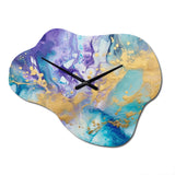 Turquoise and Purple Liquid Art IV - Asymmetric Metal Wall Clock