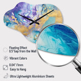 Turquoise and Purple Liquid Art IV - Asymmetric Metal Wall Clock