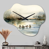 Ducks in Pond II - Asymmetric Metal Wall Clock