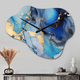 Blue and Gold Luxury Abstract Fluid Art II - Asymmetric Metal Wall Clock