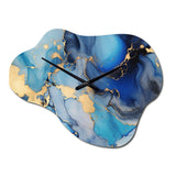 Blue and Gold Luxury Abstract Fluid Art II - Asymmetric Metal Wall Clock