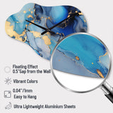 Blue and Gold Luxury Abstract Fluid Art II - Asymmetric Metal Wall Clock