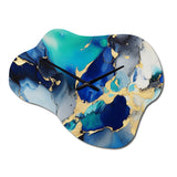 Blue and Gold Luxury Abstract Fluid Art X - Asymmetric Metal Wall Clock