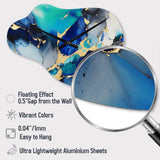 Blue and Gold Luxury Abstract Fluid Art X - Asymmetric Metal Wall Clock