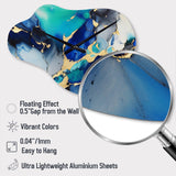 Blue and Gold Luxury Abstract Fluid Art X - Asymmetric Metal Wall Clock