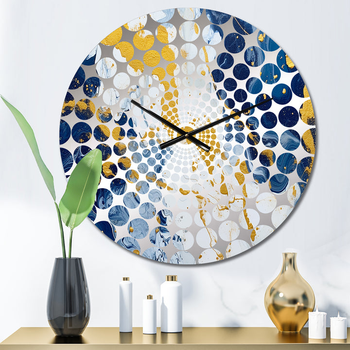 Blue and Gold Luxury Abstract Fluid Art XI - Abstract Metal Wall Clock