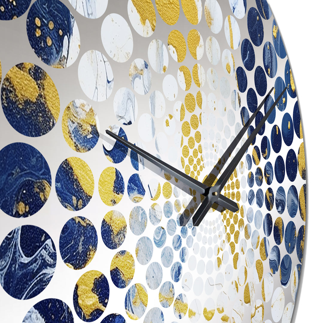 Blue and Gold Luxury Abstract Fluid Art XI - Abstract Metal Wall Clock