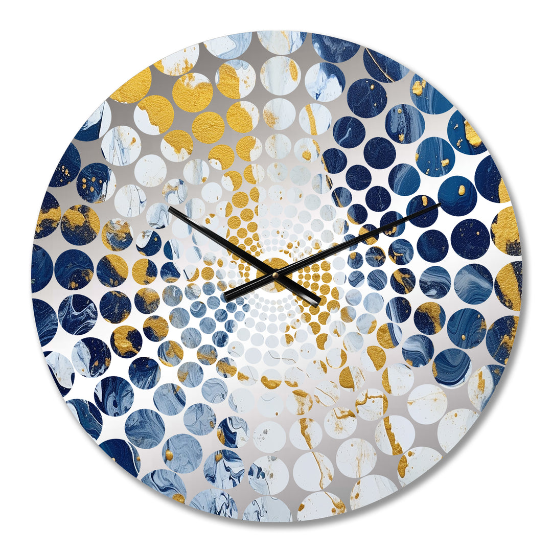 Blue and Gold Luxury Abstract Fluid Art XI - Abstract Metal Wall Clock