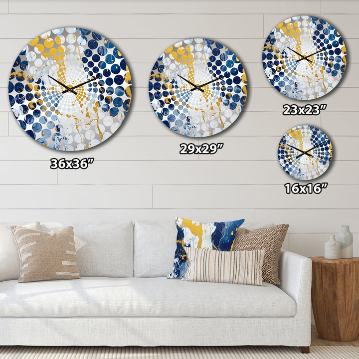 Blue and Gold Luxury Abstract Fluid Art XI - Abstract Metal Wall Clock