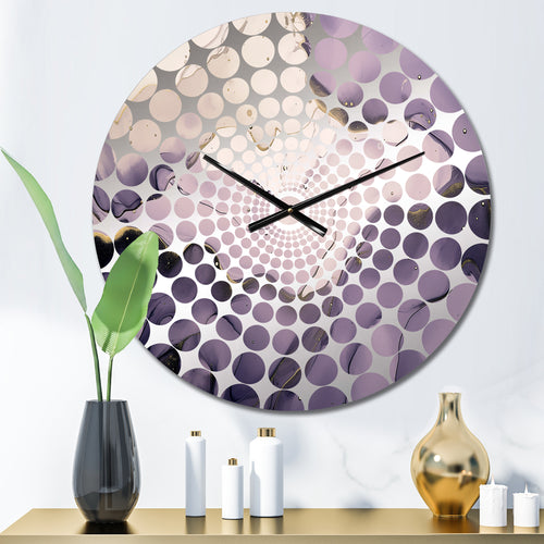 Purple and Grey Marble Ink Clouds VII - Abstract Metal Wall Clock