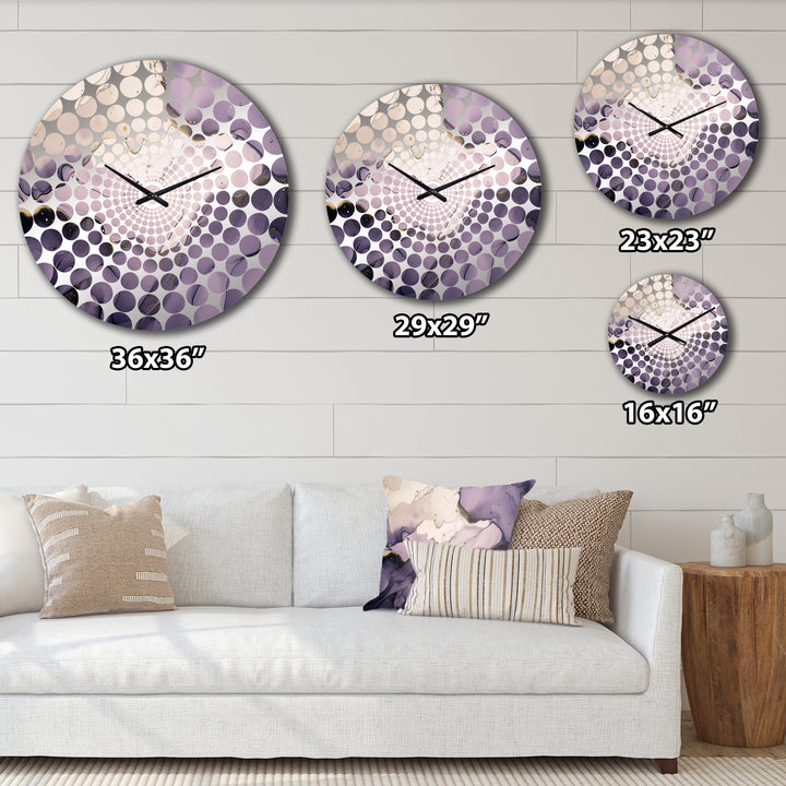 Purple and Grey Marble Ink Clouds VII - Abstract Metal Wall Clock