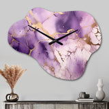 Purple and Gold Marble Ink Clouds VII - Asymmetric Metal Wall Clock
