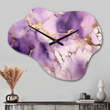 Purple and Gold Marble Ink Clouds VII - Asymmetric Metal Wall Clock