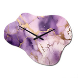 Purple and Gold Marble Ink Clouds VII - Asymmetric Metal Wall Clock
