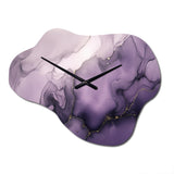 Purple and Grey Marble Ink Clouds X - Asymmetric Metal Wall Clock