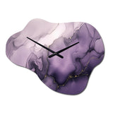 Purple and Grey Marble Ink Clouds X - Asymmetric Metal Wall Clock