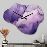 Purple and Gold Marble Ink Clouds IX - Asymmetric Metal Wall Clock