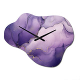 Purple and Gold Marble Ink Clouds IX - Asymmetric Metal Wall Clock