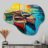 Three Boats In The Harbor I - Asymmetric Metal Wall Clock