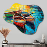 Three Boats In The Harbor I - Asymmetric Metal Wall Clock