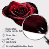 Red Rose with Raindrops II - Asymmetric Metal Wall Clock
