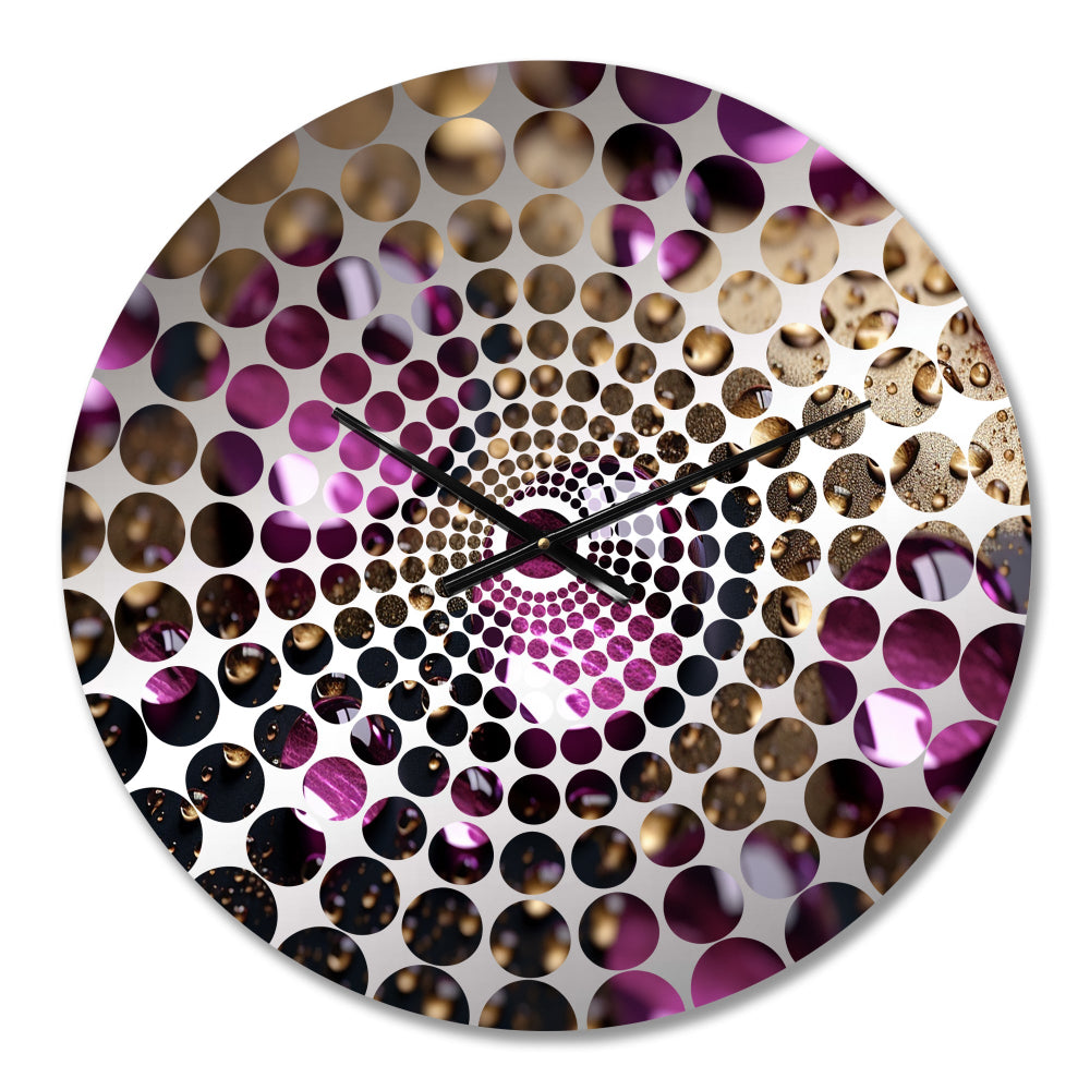 Purple Rose with Raindrops - Floral Metal Wall Clock