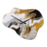 Gold and Black Marble Waves III - Asymmetric Metal Wall Clock
