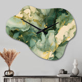 Green Luxury Abstract Fluid Art I - Asymmetric Metal Wall Clock