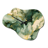 Green Luxury Abstract Fluid Art I - Asymmetric Metal Wall Clock