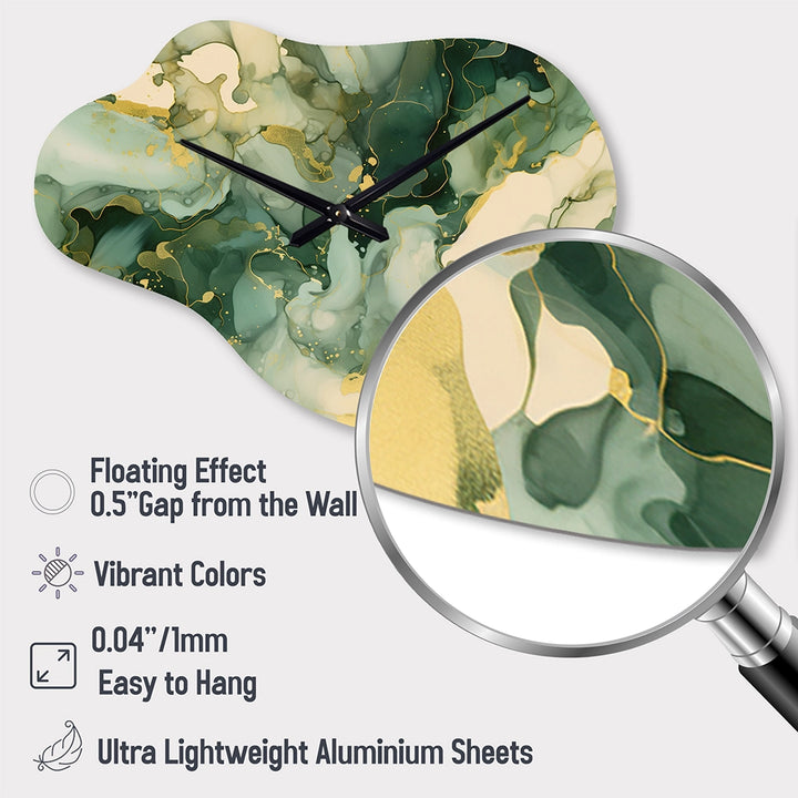 Green Luxury Abstract Fluid Art I - Asymmetric Metal Wall Clock