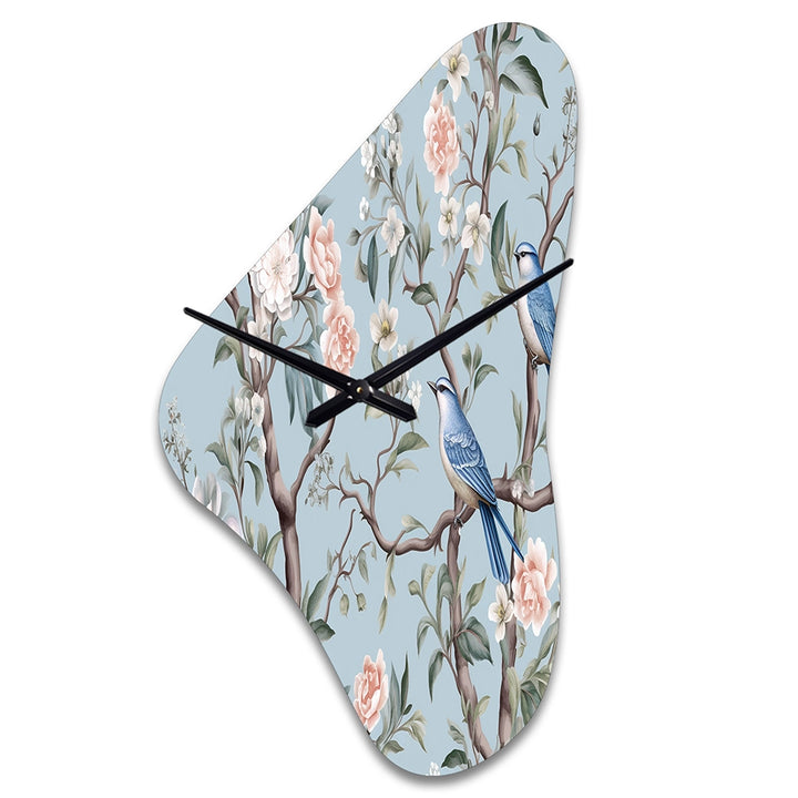 Chinoiserie With Birds and Peonies XI - Asymmetric Metal Wall Clock