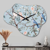 Chinoiserie With Birds and Peonies XI - Asymmetric Metal Wall Clock