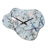 Chinoiserie With Birds and Peonies XI - Asymmetric Metal Wall Clock