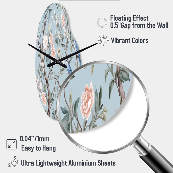 Chinoiserie With Birds and Peonies XI - Asymmetric Metal Wall Clock