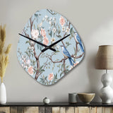 Chinoiserie With Birds and Peonies XI - Asymmetric Metal Wall Clock