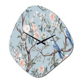 Chinoiserie With Birds and Peonies XI - Asymmetric Metal Wall Clock