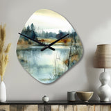 Summer Lake Landscape Illustration II - Asymmetric Metal Wall Clock