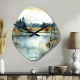Summer Lake Landscape Illustration II - Asymmetric Metal Wall Clock